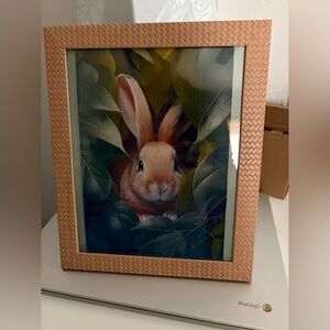 Framed 8x10” peek- a- boo bunny Rabbit Art with Tan Frame